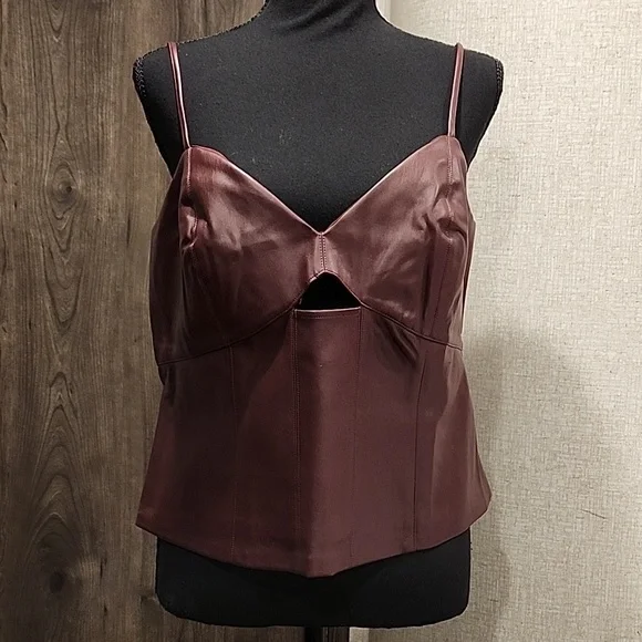 Tank Top Faux Leather Adjustable Spaghetti Straps. Burgundy! - Picture 1 of 8